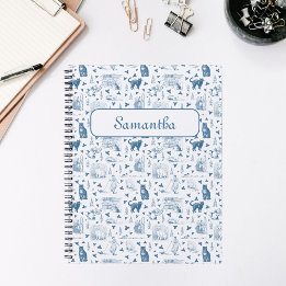 Vintages Retro Toile Muster Katze Katze blau Planer