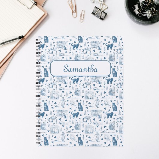 Vintages Retro Toile Muster Katze Katze blau Planer