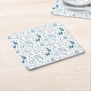 Vintages Retro Toile Muster Katze Katze blau Rechteckiger Pappuntersetzer