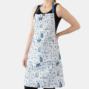 Vintages Retro Toile Muster Katze Katze blau Schürze