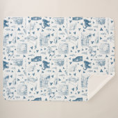 Vintages Retro Toile Muster Katze Katze blau Sherpadecke (Vorderseite (Horizontal))