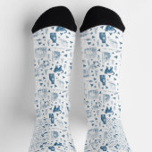Vintages Retro Toile Muster Katze Katze blau Socken (Oben)