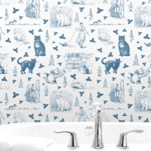 Vintages Retro Toile Muster Katze Katze blau