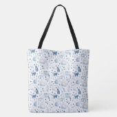 Vintages Retro Toile Muster Katze Katze blau Tasche (Rückseite)