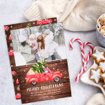 Vintages Retro-Truck Weihnachtsbaumholz Foto Feiertagskarte<br><div class="desc">Frohe Weihnachten! Vintage Retro-Truck Aquarellbilder und grüner Weihnachtsbaum mit weißem Schnee auf rustikal braunem Holz,  fügen 1 Foto hinzu. Perfekte Winter- und Urlaubskarte.</div>