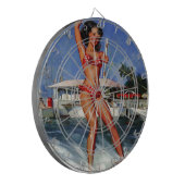 Vintages Retro Water Ski Pingirl Dartscheibe (Vorderseite Links)