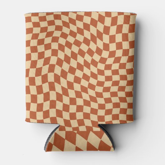Vintages Retro Wavy Checkerboard Muster Dosenkühler (Vorderseite)