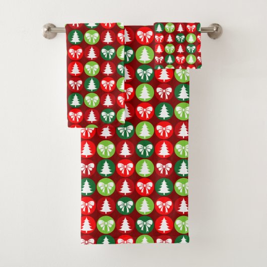 Vintages Retro-Weihnachtsbaum und Bows-Muster Badhandtuch Set (Insitu)