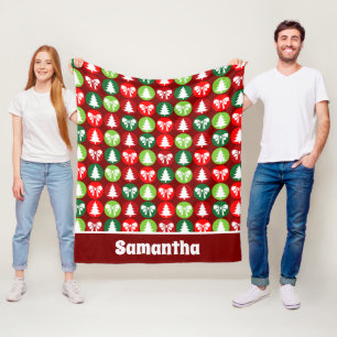 Vintages Retro-Weihnachtsbaum und Bows-Muster Fleecedecke