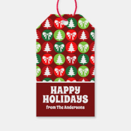 Vintages Retro-Weihnachtsbaum und Bows-Muster Geschenkanhänger