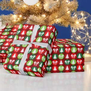 Vintages Retro-Weihnachtsbaum und Bows-Muster Geschenkpapier