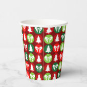Vintages Retro-Weihnachtsbaum und Bows-Muster Pappbecher (Rechts)