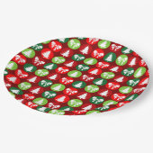 Vintages Retro-Weihnachtsbaum und Bows-Muster Pappteller (Schrägansicht)