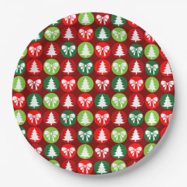 Vintages Retro-Weihnachtsbaum und Bows-Muster Pappteller