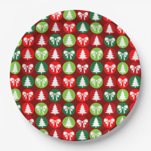 Vintages Retro-Weihnachtsbaum und Bows-Muster Pappteller