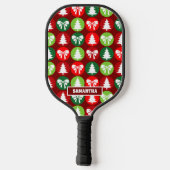 Vintages Retro-Weihnachtsbaum und Bows-Muster Pickleball Schläger (Rückseite)