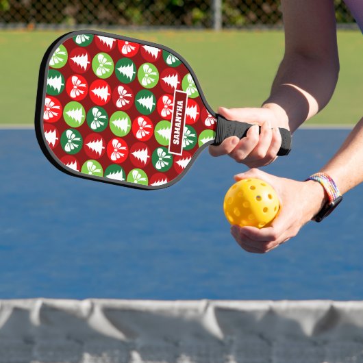 Vintages Retro-Weihnachtsbaum und Bows-Muster Pickleball Schläger (InSitu)