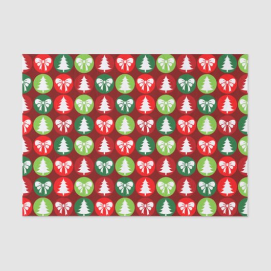 Vintages Retro-Weihnachtsbaum und Bows-Muster Seidenpapier (Vorderseite)