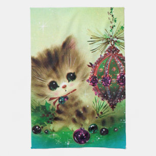 Vintages retro Weihnachtskatzen-Küchentuch Geschirrtuch