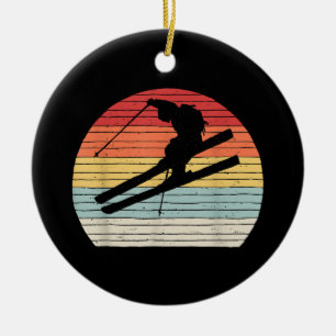Vintages Retro Wintersport Skifahren Keramik Ornament