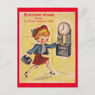 Vintages Retro Working Girl Happy Birthday Feiertagspostkarte