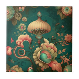 Vintages Retrodesign Blumengrün Keramik Tile Fliese