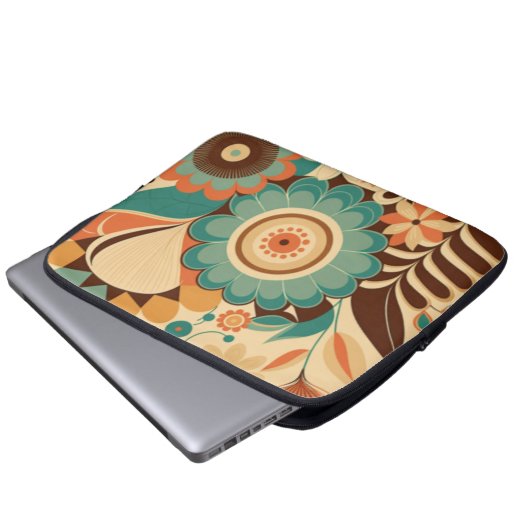 Vintages Retrodesign florbraunes Beizgrün Laptopschutzhülle (Vorne Knopf)