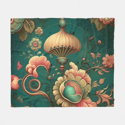 Vintages Retrodesign florgrün Fleecedecke (Vorderseite (Horizontal))