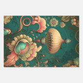 Vintages Retrodesign florgrün Geschenkpapier Set (Vorderseite 2)