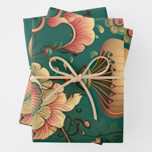 Vintages Retrodesign florgrün Geschenkpapier Set (Beispiel)