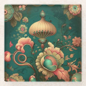 Vintages Retrodesign florgrün Glasuntersetzer (Vorderseite)