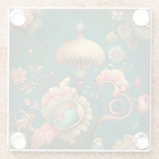 Vintages Retrodesign florgrün Glasuntersetzer (Rückseite)