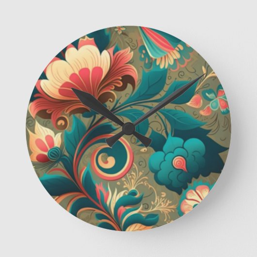 Vintages Retrodesign florgrün Runde Wanduhr (Vorderseite)