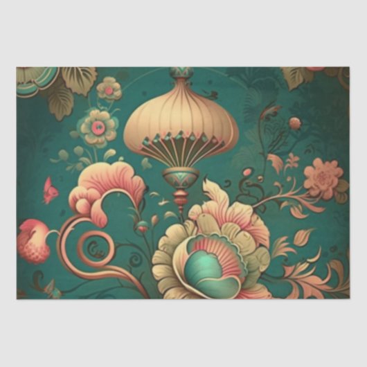 Vintages Retrodesign florgrün Seidenpapier (Vorderseite)