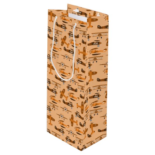 Vintages Retroflugmuster Geschenktüte Für Weinflaschen (Vorderseite Schrägansicht)