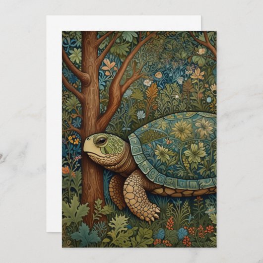 Vintages Retroschildkrötenwald Einladung (Vorne/Hinten)