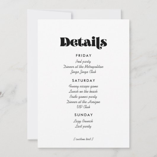 Vintages Retroskript Bachelorette Weekend Einladung (Rückseite)