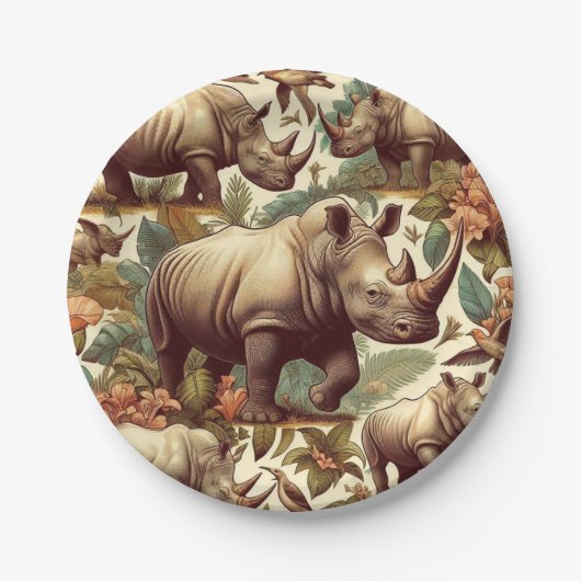 Vintages Rhino Nahtlos Pappteller (Vorderseite)