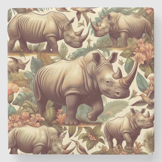 Vintages Rhino Nahtlos Steinuntersetzer (Vorderseite)