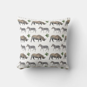 Vintages Rhino- und Zebra-Wasserfarbmuster Kissen
