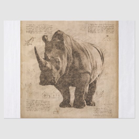 Vintages Rhinozeros Zeichnend Seidenpapier (Vorderseite)