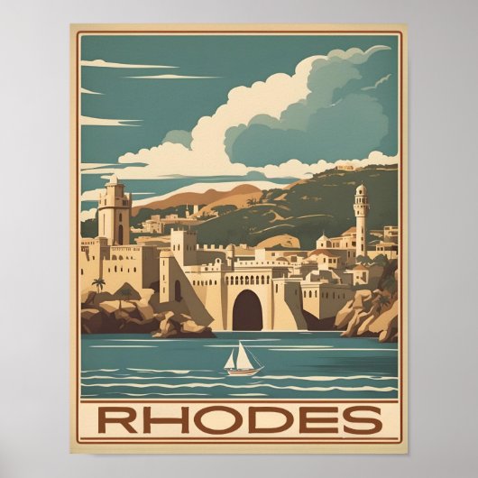Vintages Rhodos Griechenland - Rhodos Island Griec Poster (Vorne)