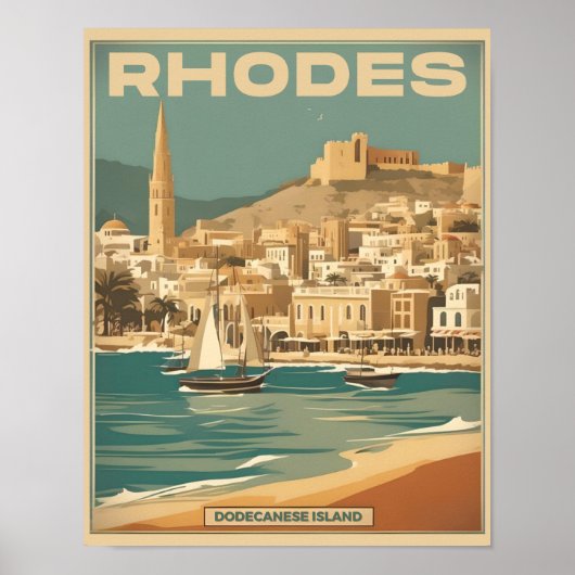Vintages Rhodos Griechenland - Rhodos Island Griec Poster (Vorne)