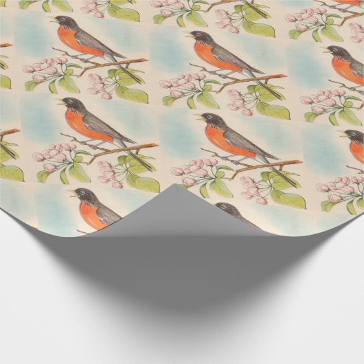 Vintages Robin-Zeichnen Geschenkpapier (Ecke)