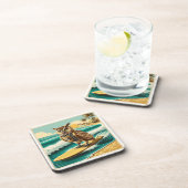 Vintages Roboteruhsurfen am Strand Getränkeuntersetzer (Rechte Seite)