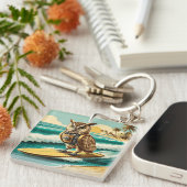 Vintages Roboteruhsurfen am Strand Schlüsselanhänger (Vorderseite rechts)