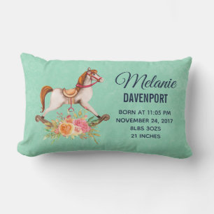 Vintages Rocking Horse & Floral Bouquet Baby Birth Lendenkissen