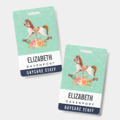 Vintages Rockpferd mit Blumenstrauß Ausweis (Vorder- & Rückseite)