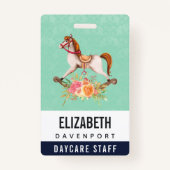 Vintages Rockpferd mit Blumenstrauß Ausweis (Rückseite)