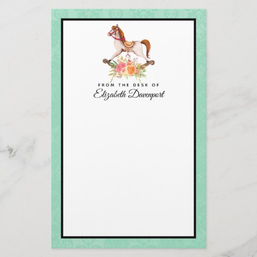 Vintages Rockpferd mit Blumenstrauß Briefpapier (Vorderseite)